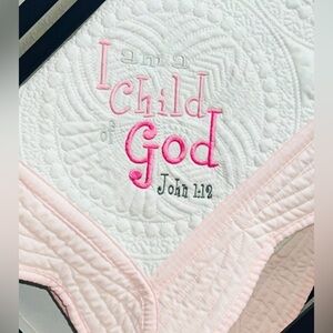 Baby Gift! Crib Quilt For Nursery- I am a Child of God -36”x45” Christening gift